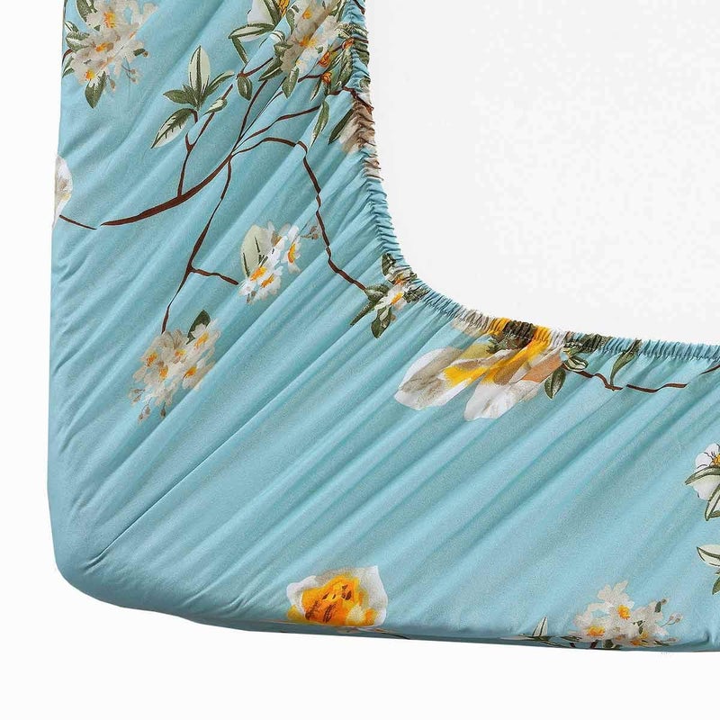 Nanko King Fitted Bed Sheet 78x80 Deep Pocket Mattress Teal Floral Farmhouse Best Luxury Cool Soft Lightweight Microfiber Bedding Set 2 Pillowcases 10 11 12 14 inch Green White Flower - Image 4